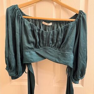 Saints + Secrets Off-Shoulder Crop Blouse with long ties